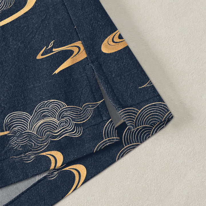 Buddha Stones Kimono aus Baumwolle mit goldenem Wolkenmuster und offener Vorderseite für Herren - image 4
