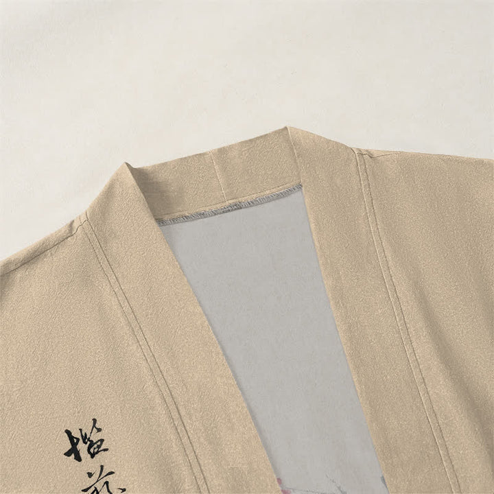 Buddha Stones Kimono für Herren aus Baumwolle, rot-pflaumenfarben, mit Bambusmuster und offener Vorderseite, aus Baumwolle, mit offener Vorderseite - image 3