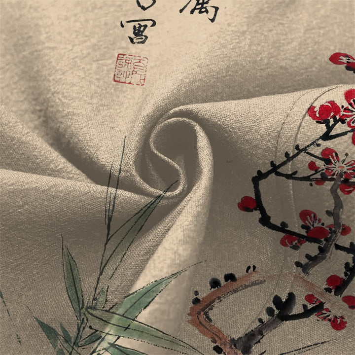 Buddha Stones Kimono für Herren aus Baumwolle, rot-pflaumenfarben, mit Bambusmuster und offener Vorderseite, aus Baumwolle, mit offener Vorderseite - image 5