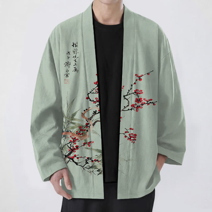 Buddha Stones Kimono für Herren aus Baumwolle, rot-pflaumenfarben, mit Bambusmuster und offener Vorderseite, aus Baumwolle, mit offener Vorderseite - Dunkelseegrün - US/UK/AU48, EU58 (4XL) - image 6
