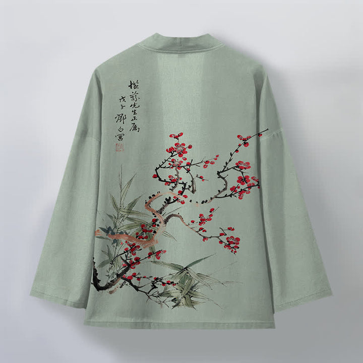 Buddha Stones Kimono für Herren aus Baumwolle, rot-pflaumenfarben, mit Bambusmuster und offener Vorderseite, aus Baumwolle, mit offener Vorderseite - image 8