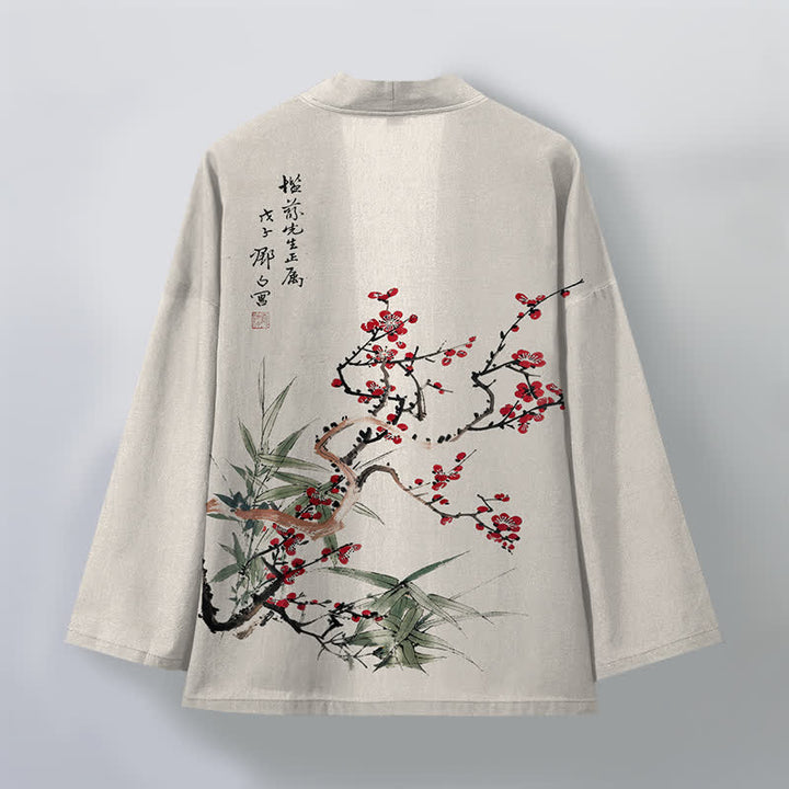 Buddha Stones Kimono für Herren aus Baumwolle, rot-pflaumenfarben, mit Bambusmuster und offener Vorderseite, aus Baumwolle, mit offener Vorderseite - image 11