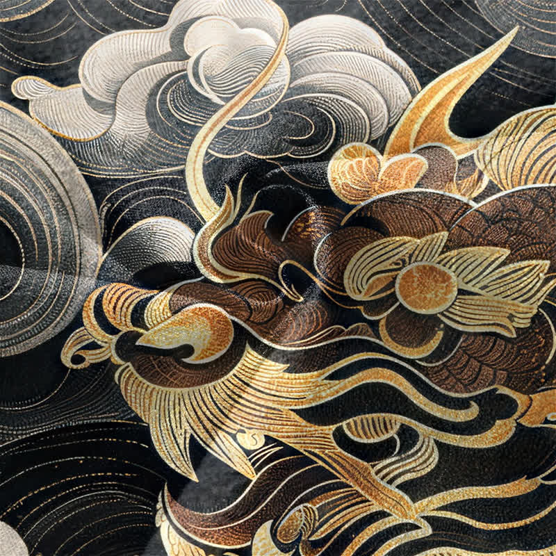 Buddha Stones Kimono aus Baumwolle mit goldenem Drachen- und Wolkenmuster, offener Vorderseite, für Herren - image 5