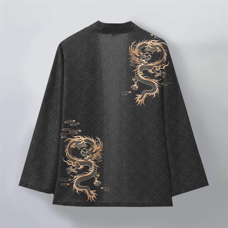 Buddha Stones Kimono aus Baumwolle mit goldenem Drachen- und geometrischem Kreismuster, offener Vorderseite, für Herren - image 8