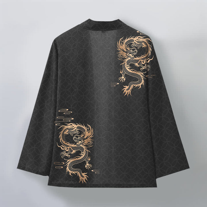 Buddha Stones Kimono aus Baumwolle mit goldenem Drachen- und geometrischem Kreismuster, offener Vorderseite, für Herren - image 8
