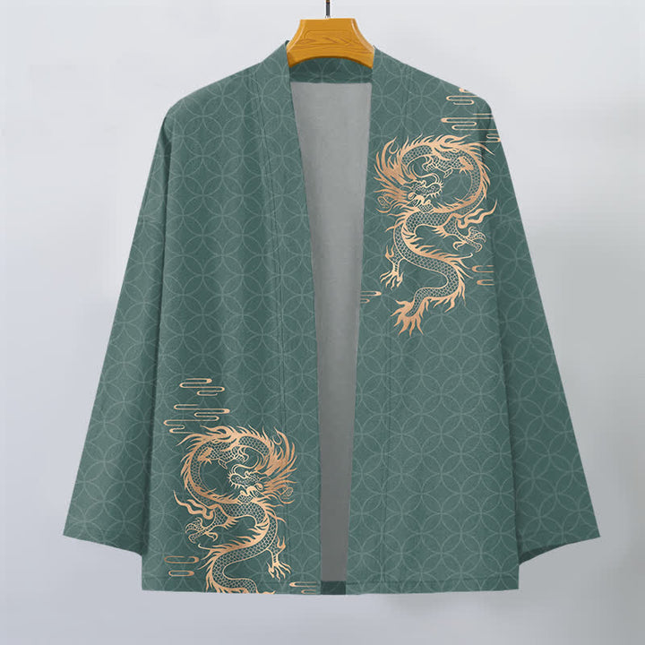 Buddha Stones Kimono aus Baumwolle mit goldenem Drachen- und geometrischem Kreismuster, offener Vorderseite, für Herren - image 10