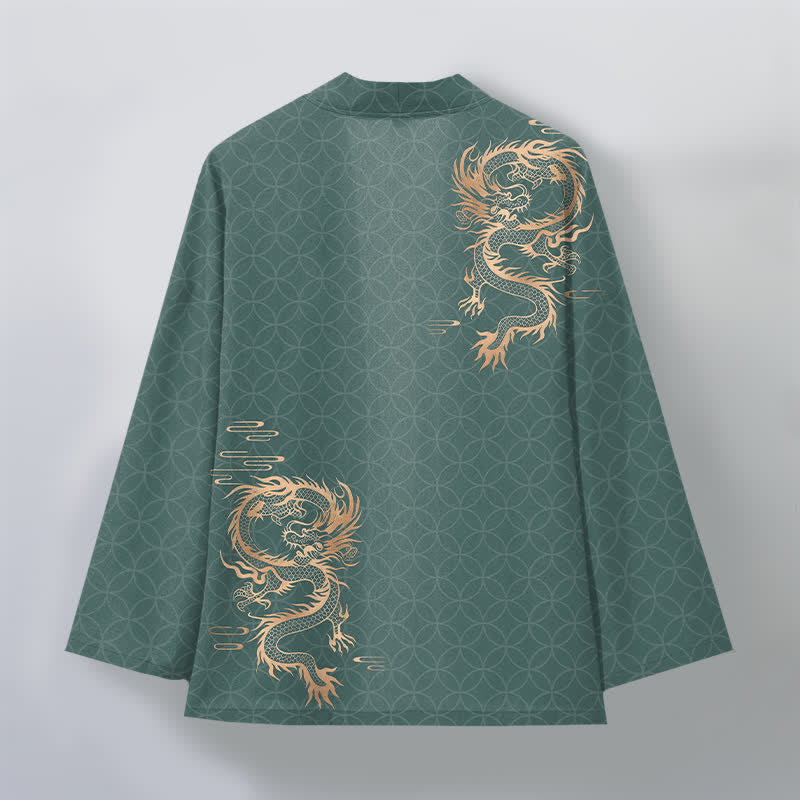 Buddha Stones Kimono aus Baumwolle mit goldenem Drachen- und geometrischem Kreismuster, offener Vorderseite, für Herren - image 11