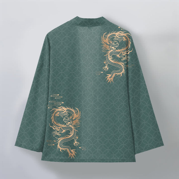 Buddha Stones Kimono aus Baumwolle mit goldenem Drachen- und geometrischem Kreismuster, offener Vorderseite, für Herren - image 11