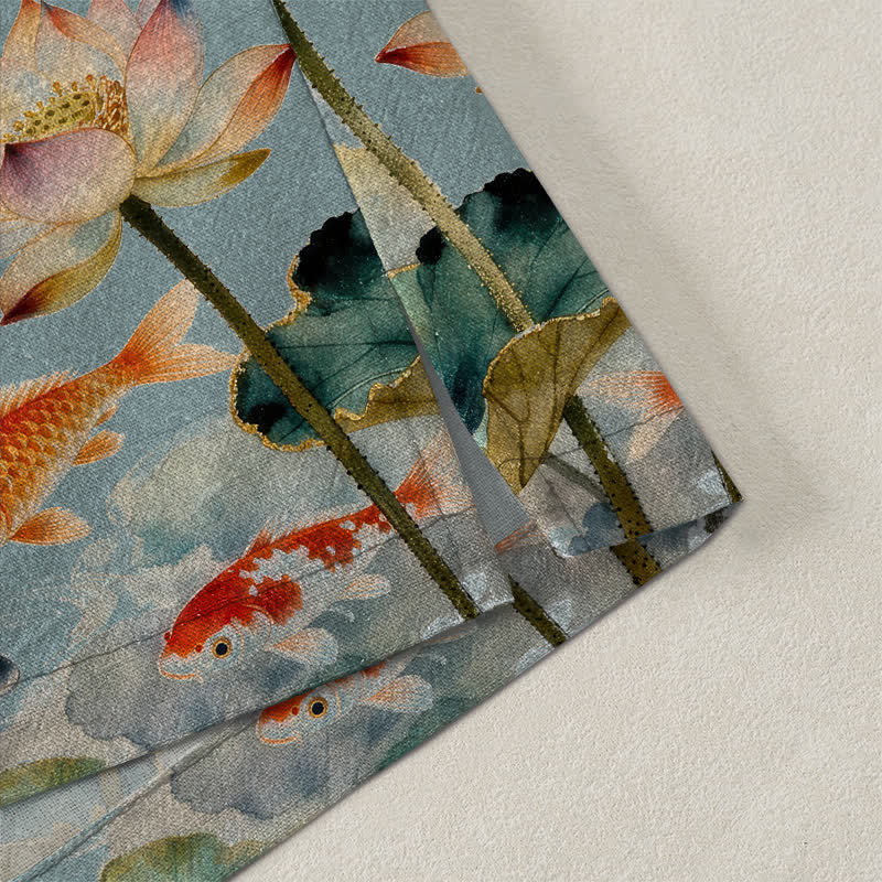 Buddha Stones Kimono aus Baumwolle mit Lotus-Koi-Tintenwolkenmuster und offener Vorderseite für Herren - image 4