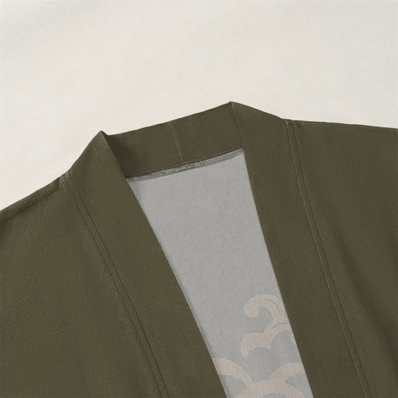 Buddha Stones Kimono aus Baumwolle mit goldenem Koi- und Blumenmuster, offener Vorderseite, für Herren - image 3