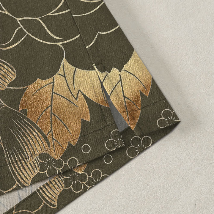 Buddha Stones Kimono aus Baumwolle mit goldenem Koi- und Blumenmuster, offener Vorderseite, für Herren - image 4