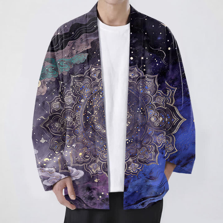 Buddha Stones Kimono aus Baumwolle mit galaktischem Mandala-Muster und offener Vorderseite für Herren - Indigo - US/UK/AU48, EU58 (4XL) - image 0