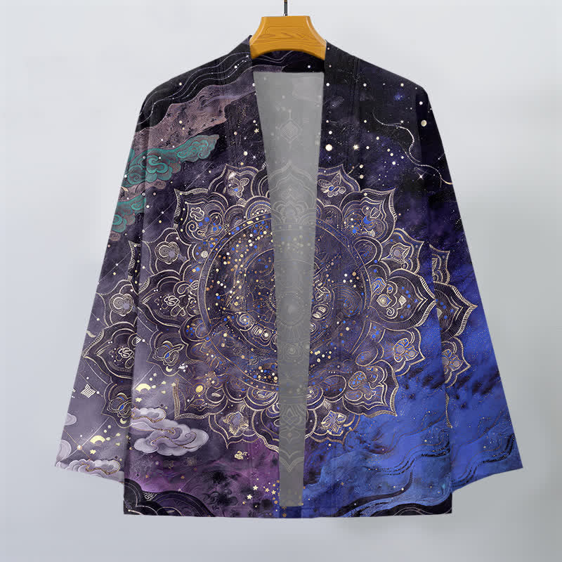 Buddha Stones Kimono aus Baumwolle mit galaktischem Mandala-Muster und offener Vorderseite für Herren - image 1