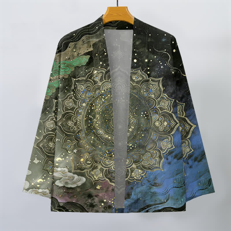Buddha Stones Kimono aus Baumwolle mit galaktischem Mandala-Muster und offener Vorderseite für Herren - image 7