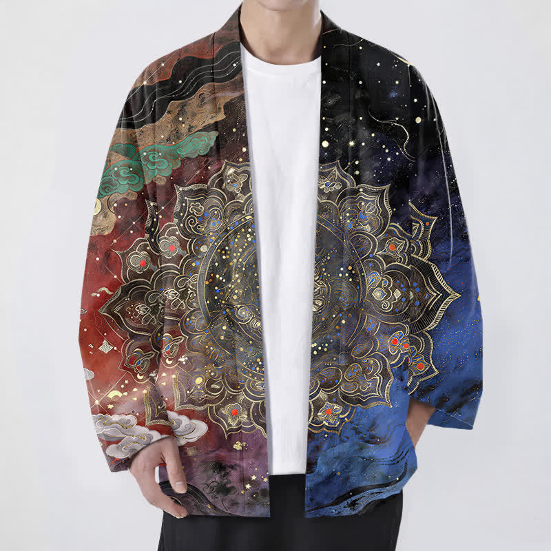Buddha Stones Kimono aus Baumwolle mit galaktischem Mandala-Muster und offener Vorderseite für Herren - Feuerfestziegel - US/UK/AU48, EU58 (4XL) - image 9