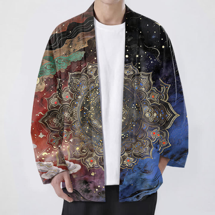 Buddha Stones Kimono aus Baumwolle mit galaktischem Mandala-Muster und offener Vorderseite für Herren - Feuerfestziegel - US/UK/AU48, EU58 (4XL) - image 9