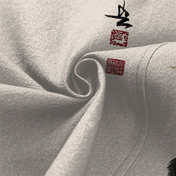 Buddha Stones Kimono für Herren aus Baumwolle mit Koi-Lotus-Tintenwaschmuster und offener Vorderseite - image 5