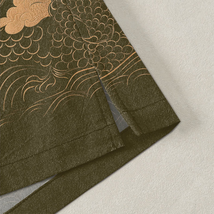 Buddha Stones Kimono aus Baumwolle mit goldenem Drachen-, Wolken- und Wellenmuster, offener Vorderseite, für Herren - image 4