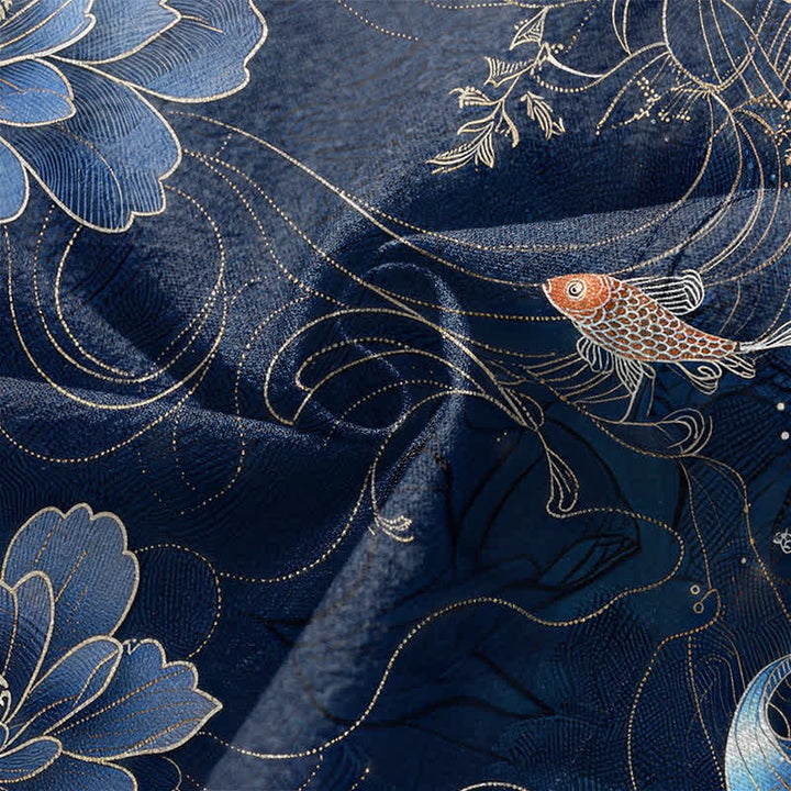 Buddha Stones Kimono für Herren aus Baumwolle mit Koi-Lotus- und Wellenmuster, offener Vorderseite - image 5
