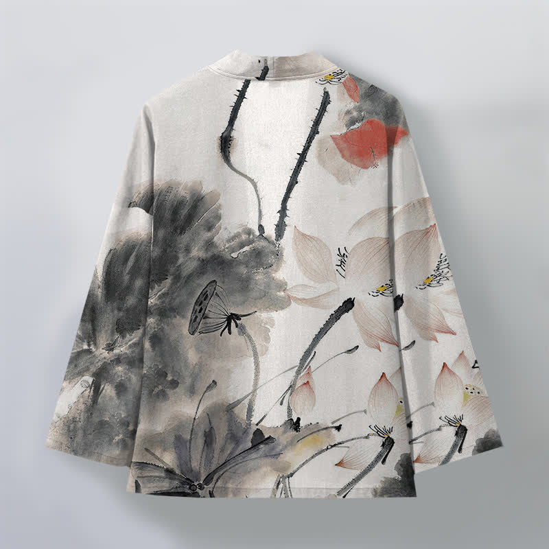 Buddha Stones Kimono für Herren aus Baumwolle mit Lotusmuster und offener Vorderseite - image 2