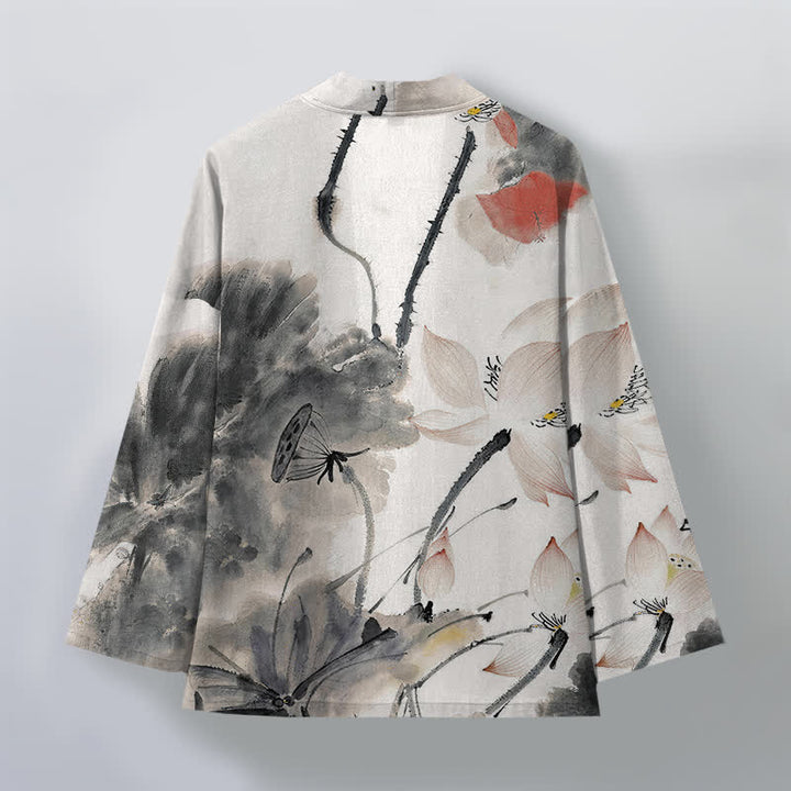 Buddha Stones Kimono für Herren aus Baumwolle mit Lotusmuster und offener Vorderseite - image 2