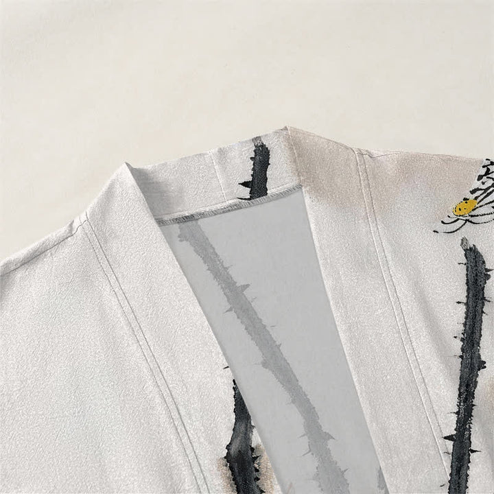Buddha Stones Kimono für Herren aus Baumwolle mit Lotusmuster und offener Vorderseite - image 3