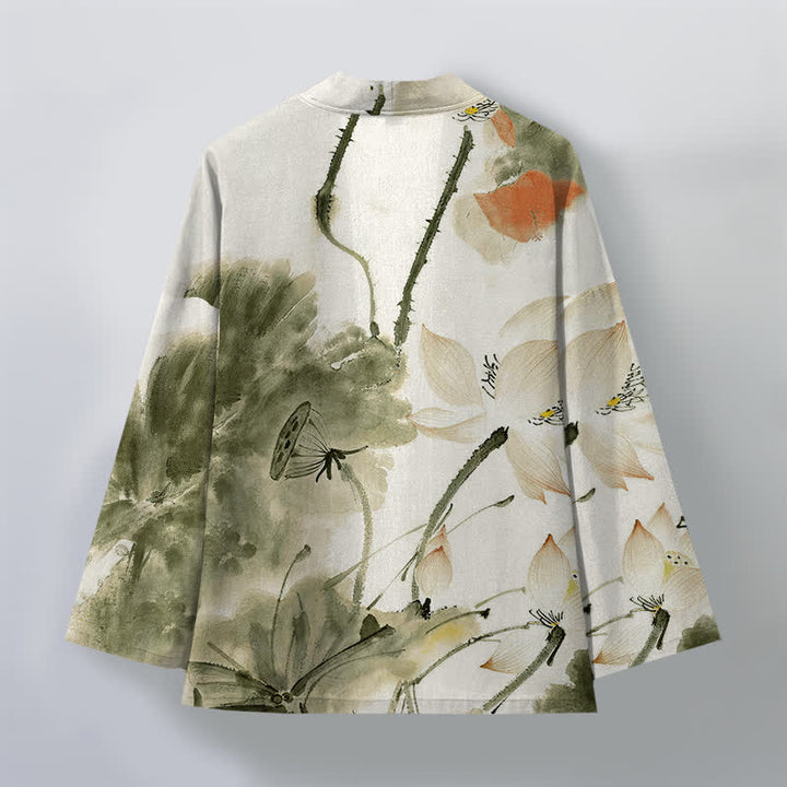 Buddha Stones Kimono für Herren aus Baumwolle mit Lotusmuster und offener Vorderseite - image 11