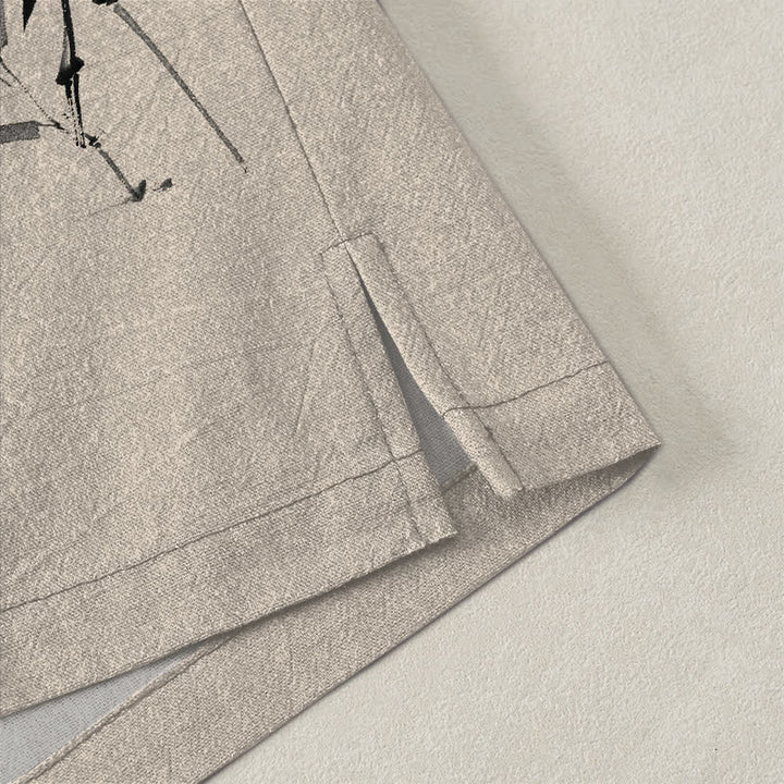 Buddha Stones Kimono aus Baumwolle mit rotem Sonnen- und Bambus-Tintenmuster, offener Vorderseite, für Herren - image 4