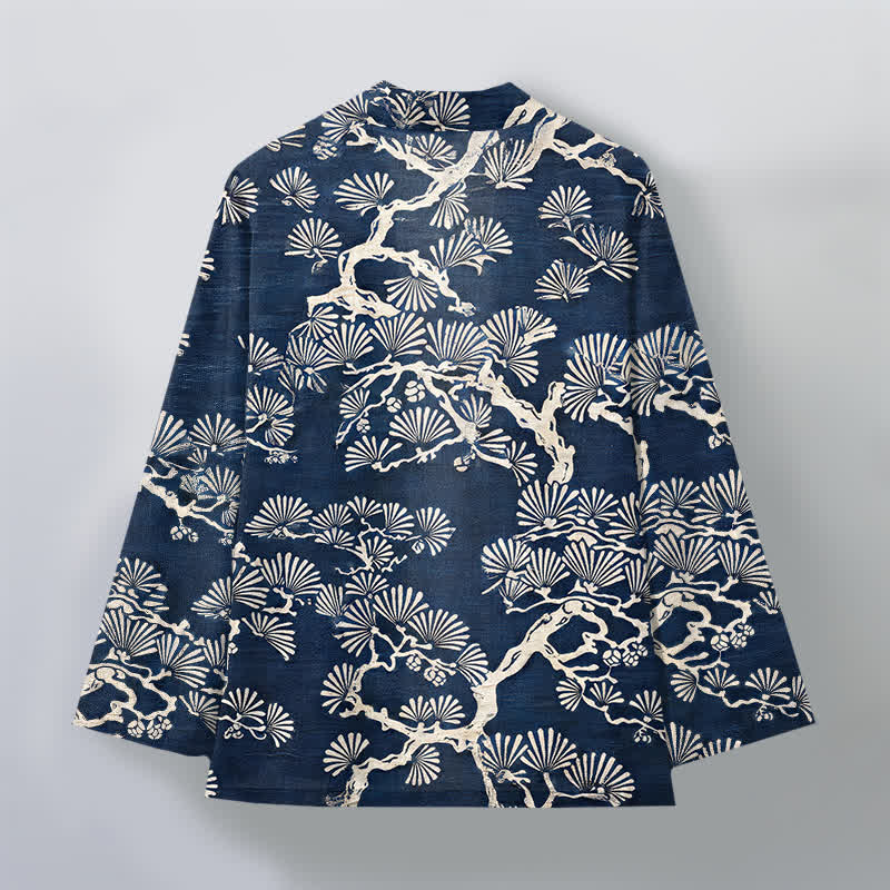 Buddha Stones Kimono aus Baumwolle mit Fächermuster aus Kiefernzweigen und offener Vorderseite für Herren - image 2