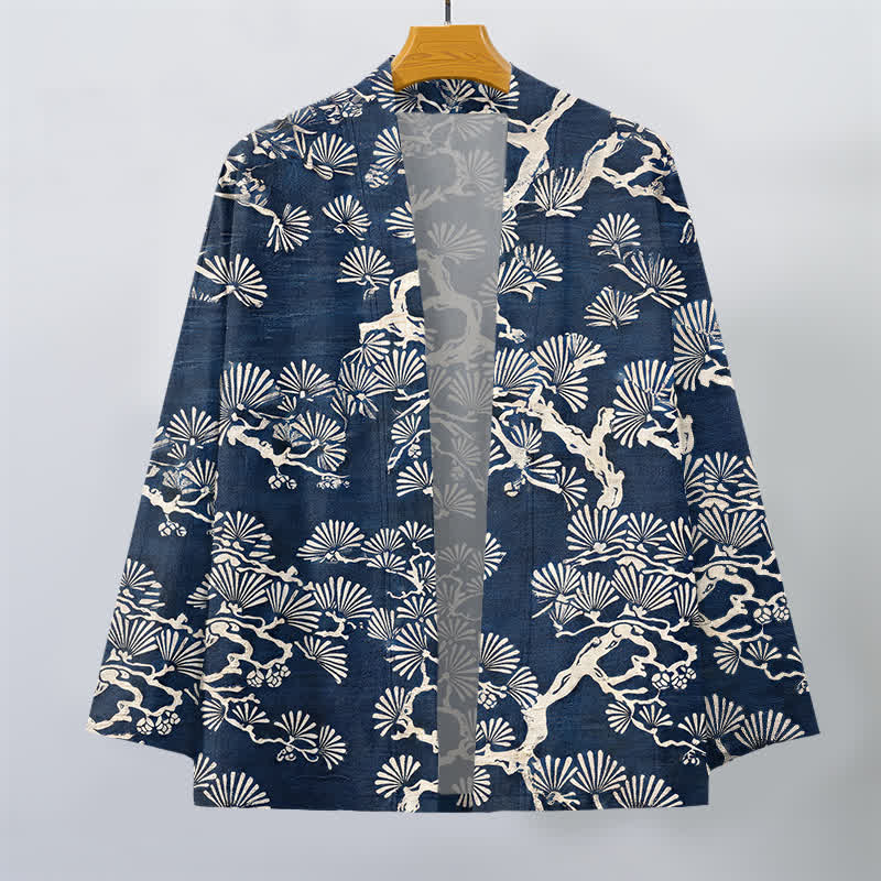 Buddha Stones Kimono aus Baumwolle mit Fächermuster aus Kiefernzweigen und offener Vorderseite für Herren - image 1