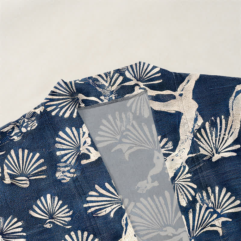 Buddha Stones Kimono aus Baumwolle mit Fächermuster aus Kiefernzweigen und offener Vorderseite für Herren - image 3