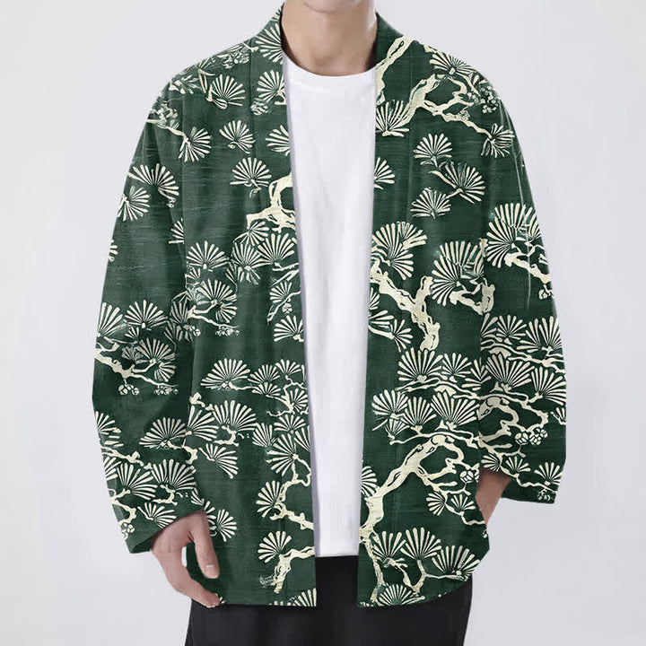 Buddha Stones Kimono aus Baumwolle mit Fächermuster aus Kiefernzweigen und offener Vorderseite für Herren - Waldgrün - US/UK/AU48, EU58 (4XL) - image 6