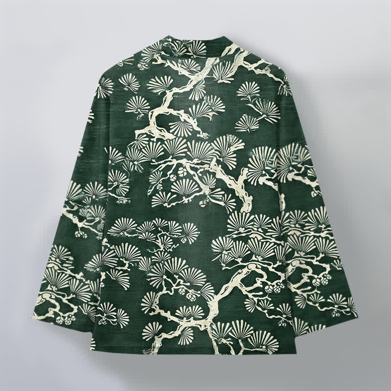 Buddha Stones Kimono aus Baumwolle mit Fächermuster aus Kiefernzweigen und offener Vorderseite für Herren - image 8