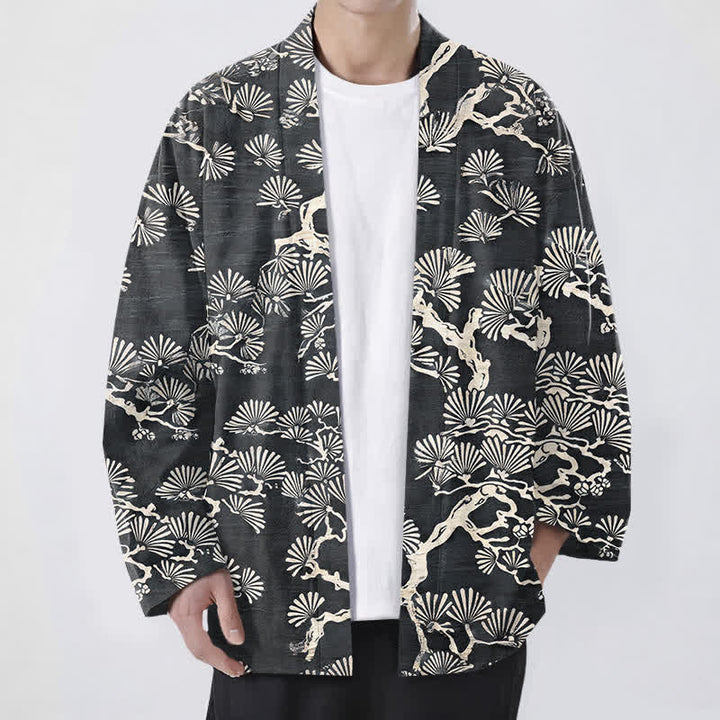 Buddha Stones Kimono aus Baumwolle mit Fächermuster aus Kiefernzweigen und offener Vorderseite für Herren - DimGray - US/UK/AU48, EU58 (4XL) - image 9