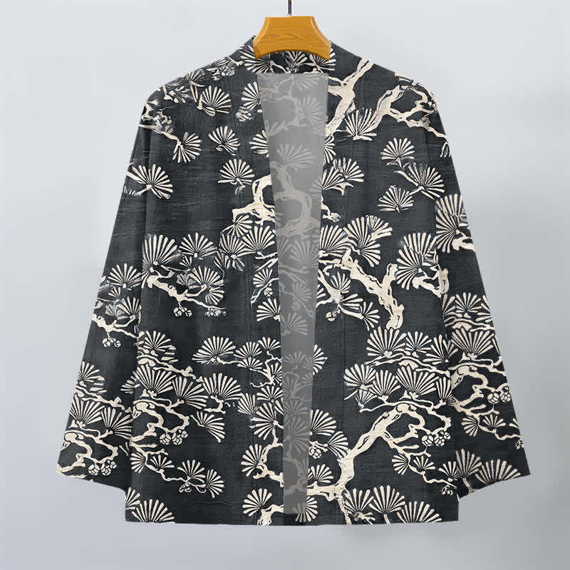 Buddha Stones Kimono aus Baumwolle mit Fächermuster aus Kiefernzweigen und offener Vorderseite für Herren - image 10