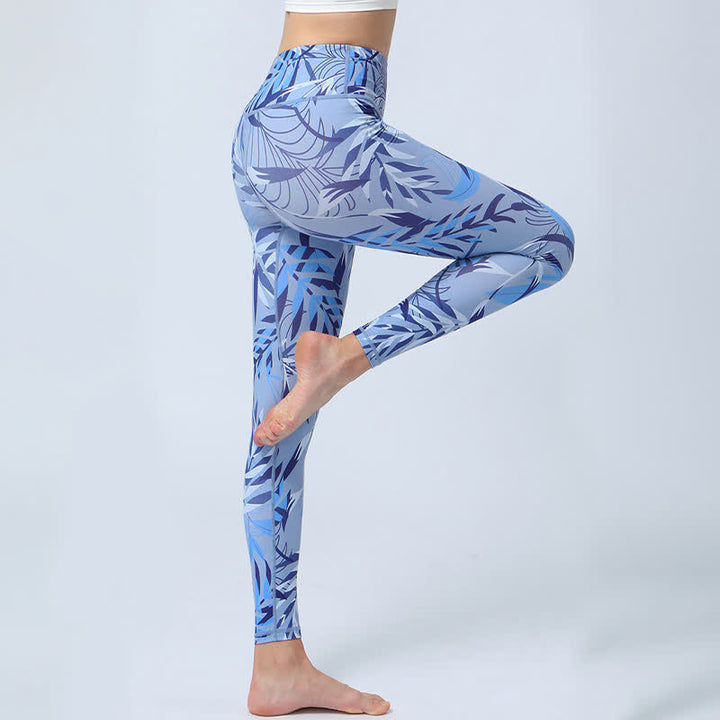 Buddha-Steine, Blumen, Blätter-Druck, Sport, Fitness, Yoga, hohe Taille, Leggings für Damen - image 12