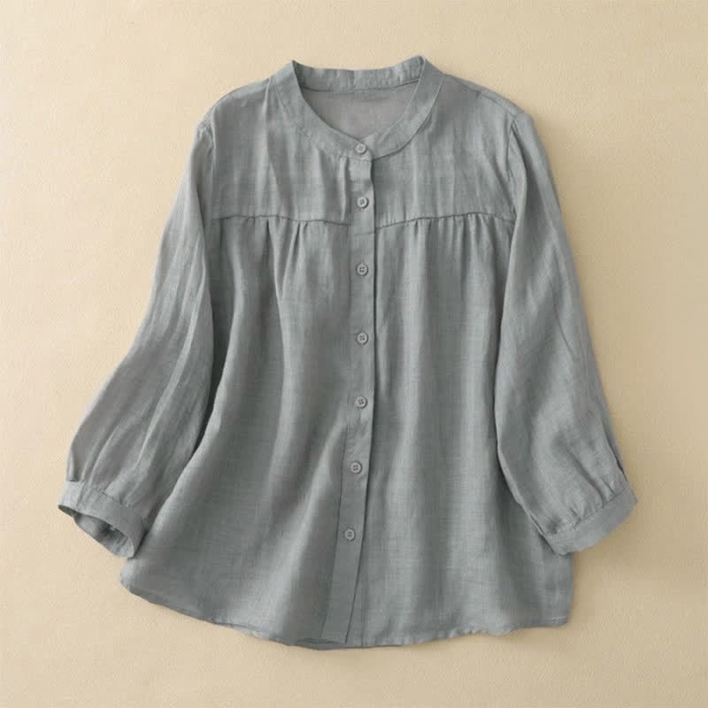 Buddha Stones Schlichtes Damen-T-Shirt mit Rundhalsausschnitt, Knopfleiste und Dreiviertelärmeln - Grau - US14, UK/AU18, EU46 (3XL) - image 0