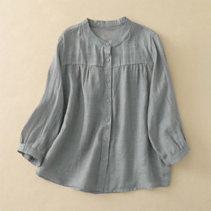 Buddha Stones Schlichtes Damen-T-Shirt mit Rundhalsausschnitt, Knopfleiste und Dreiviertelärmeln - Grau - US14, UK/AU18, EU46 (3XL) - image 0