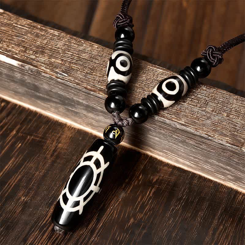 Buddha Stones Halskettenanhänger aus tibetischem schwarzem Onyx mit Schildpattmuster – Schutz und Segen - image 1