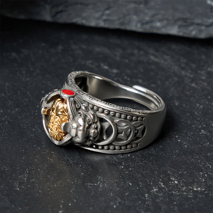 Buddha Stones Kupfer Pi Xiu Chinesische Münze Reichtum Spinner Verstellbarer Ring - image 0