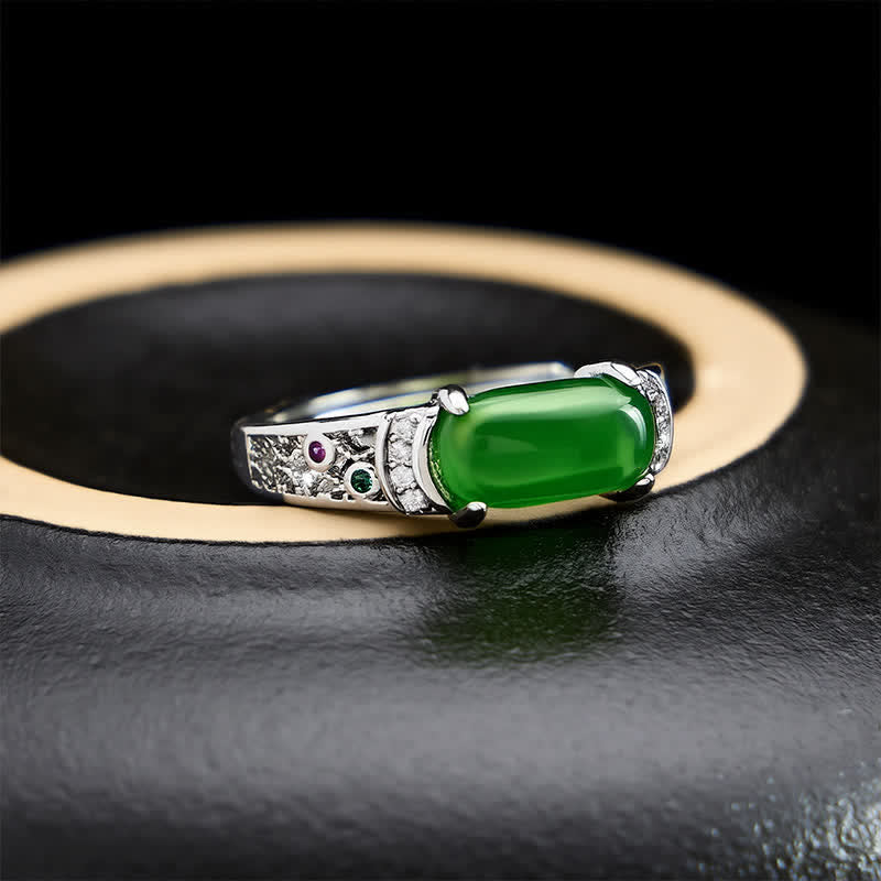 Buddha Stones Ovaler Jade-Ring im Retro-Stil mit durchbrochenem Muster - Durchbrochener Ring - US8 (ca. 18 mm) - image 0