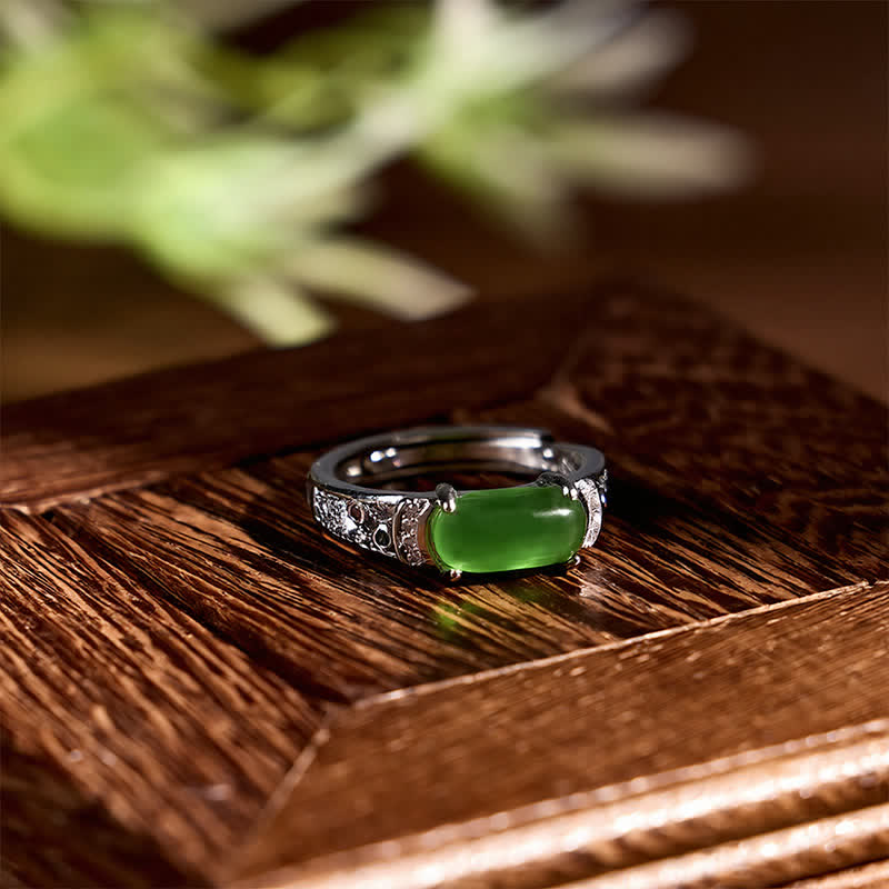 Buddha Stones Ovaler Jade-Ring im Retro-Stil mit durchbrochenem Muster - image 2