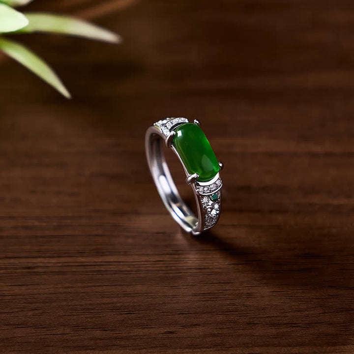 Buddha Stones Ovaler Jade-Ring im Retro-Stil mit durchbrochenem Muster - image 1