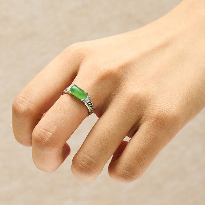 Buddha Stones Ovaler Jade-Ring im Retro-Stil mit durchbrochenem Muster - image 4