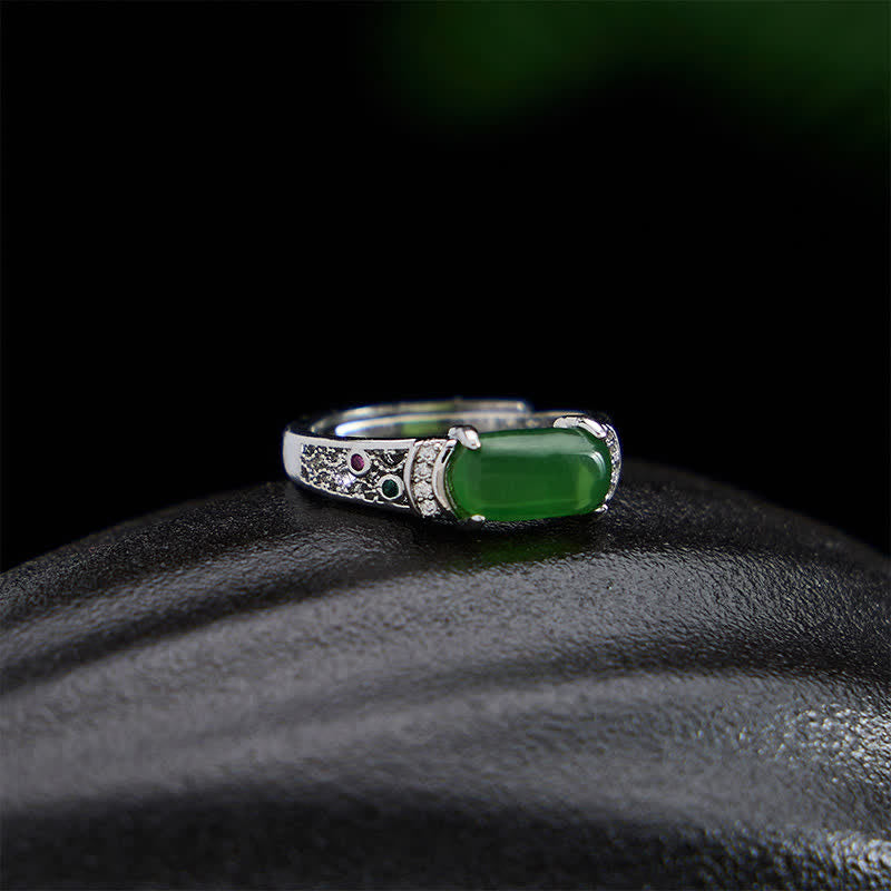 Buddha Stones Ovaler Jade-Ring im Retro-Stil mit durchbrochenem Muster - image 3