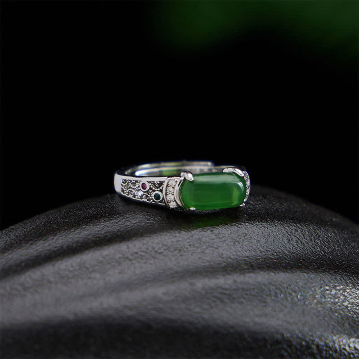 Buddha Stones Ovaler Jade-Ring im Retro-Stil mit durchbrochenem Muster - image 3