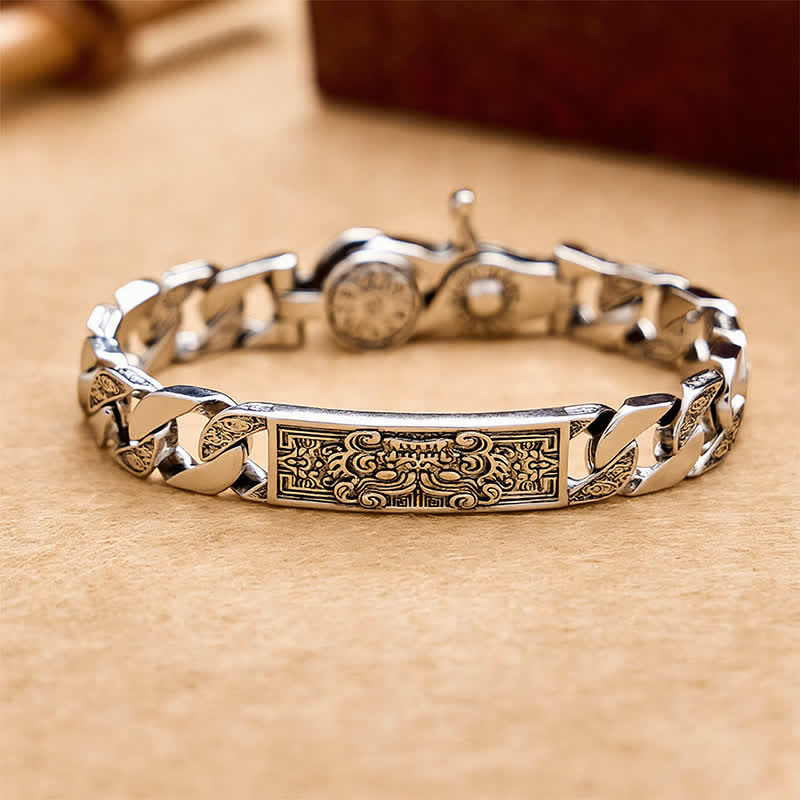 Buddha Stones Vintage Taotie Om Mani Padme Hum Relief-Armband aus Kupfer - 7,9–8,3 Zoll (20–21 cm) - image 0