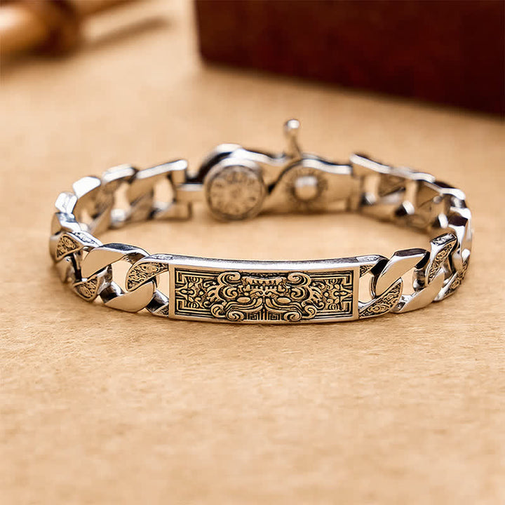 Buddha Stones Vintage Taotie Om Mani Padme Hum Relief-Armband aus Kupfer - 7,9–8,3 Zoll (20–21 cm) - image 0