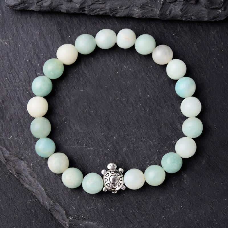 Buddha Stones Armband aus Amazonit-Kupfer mit Schildkrötenmotiv, handpoliert, runde Perlen - image 3