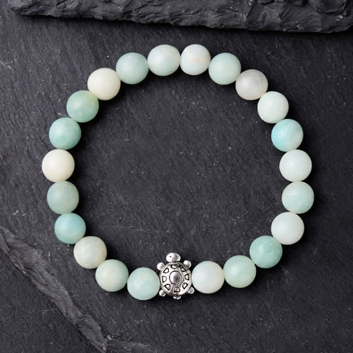 Buddha Stones Armband aus Amazonit-Kupfer mit Schildkrötenmotiv, handpoliert, runde Perlen - image 3